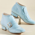 Trendy casual style PU leather ladies beautiful flat heel boots